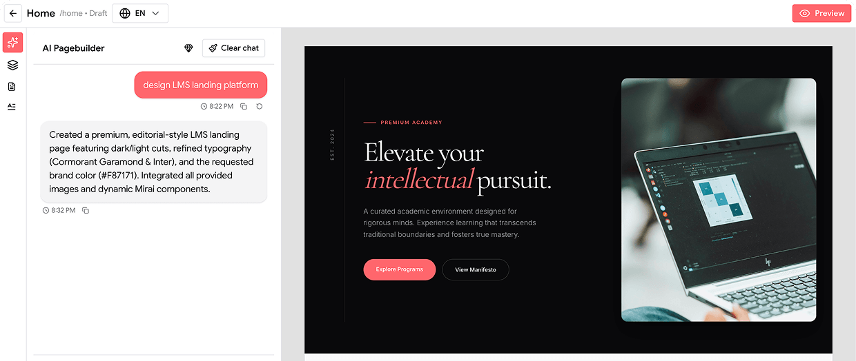 AI page builder preview