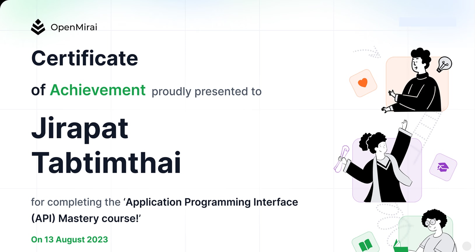 ตัวอย่างใบประกาศนียบัตร OpenMirai