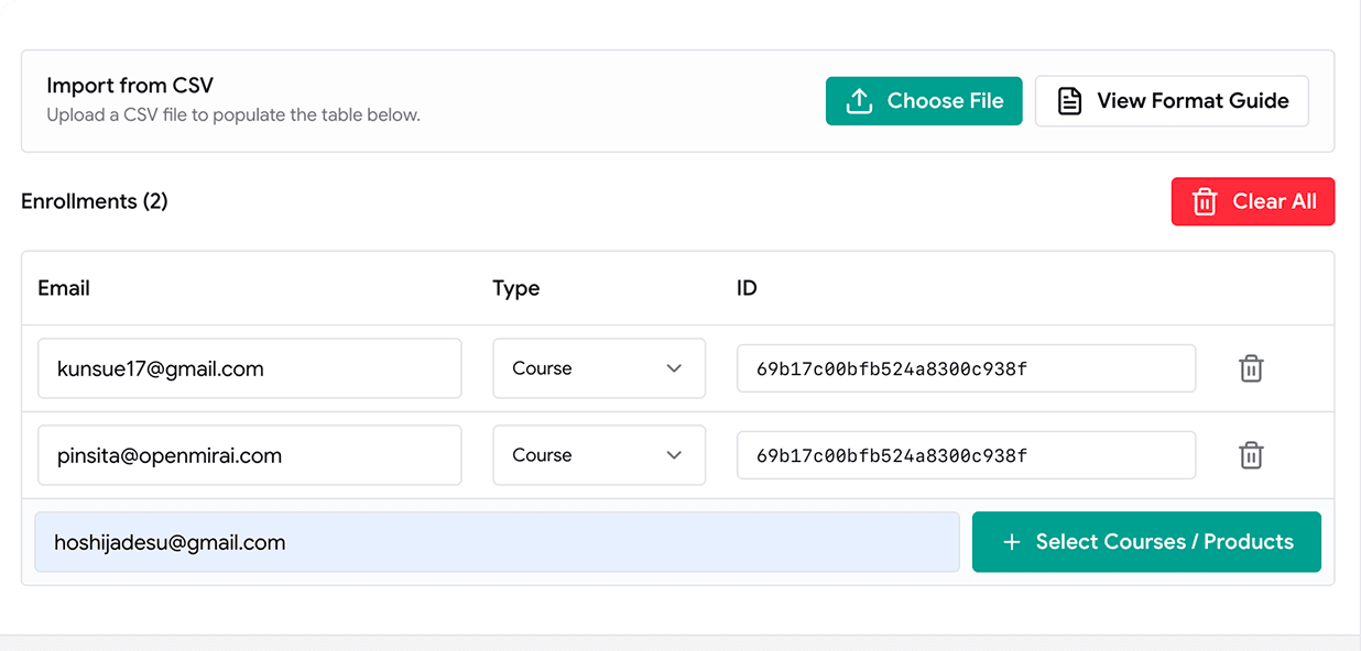 Learner enrollment table preview