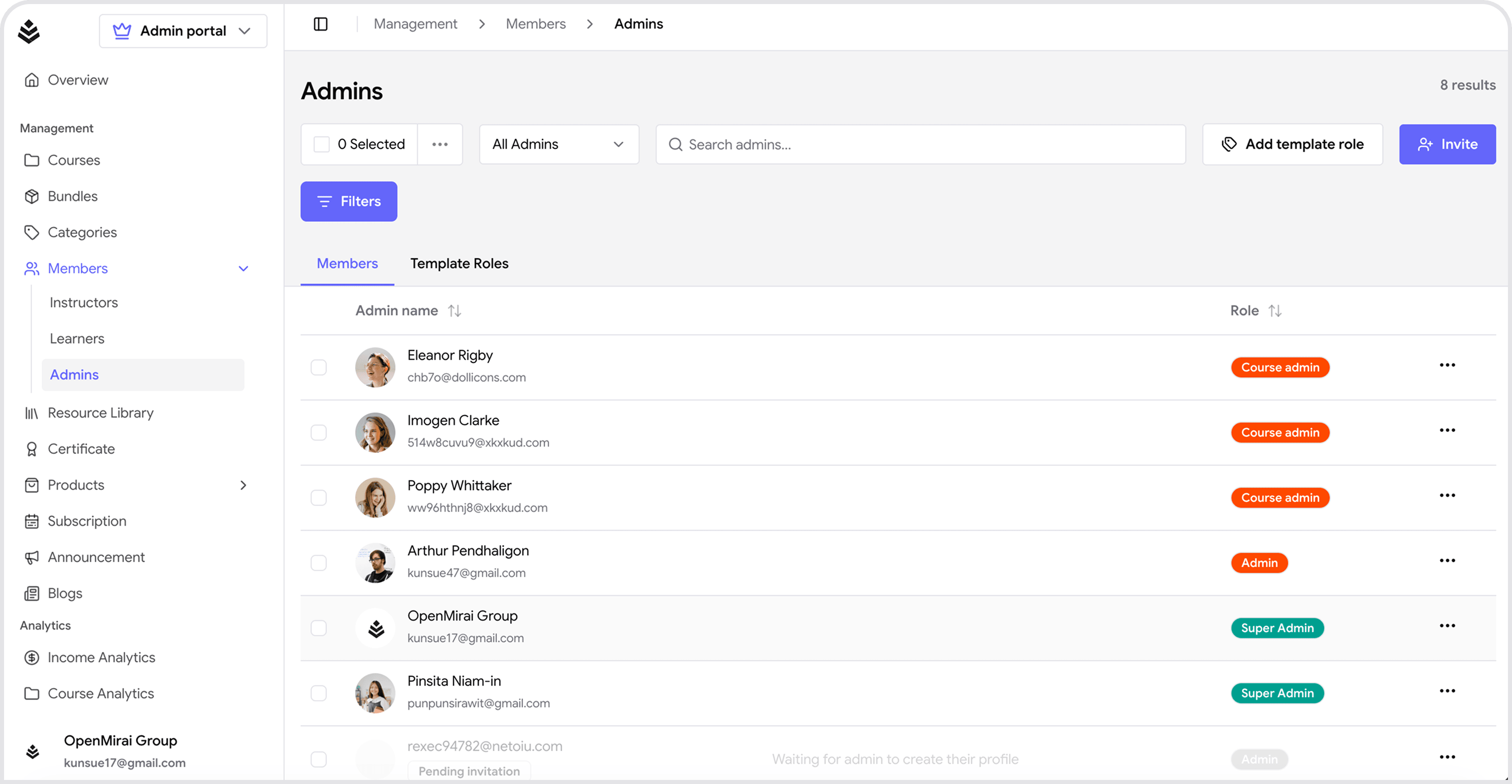 OpenMirai admin dashboard preview