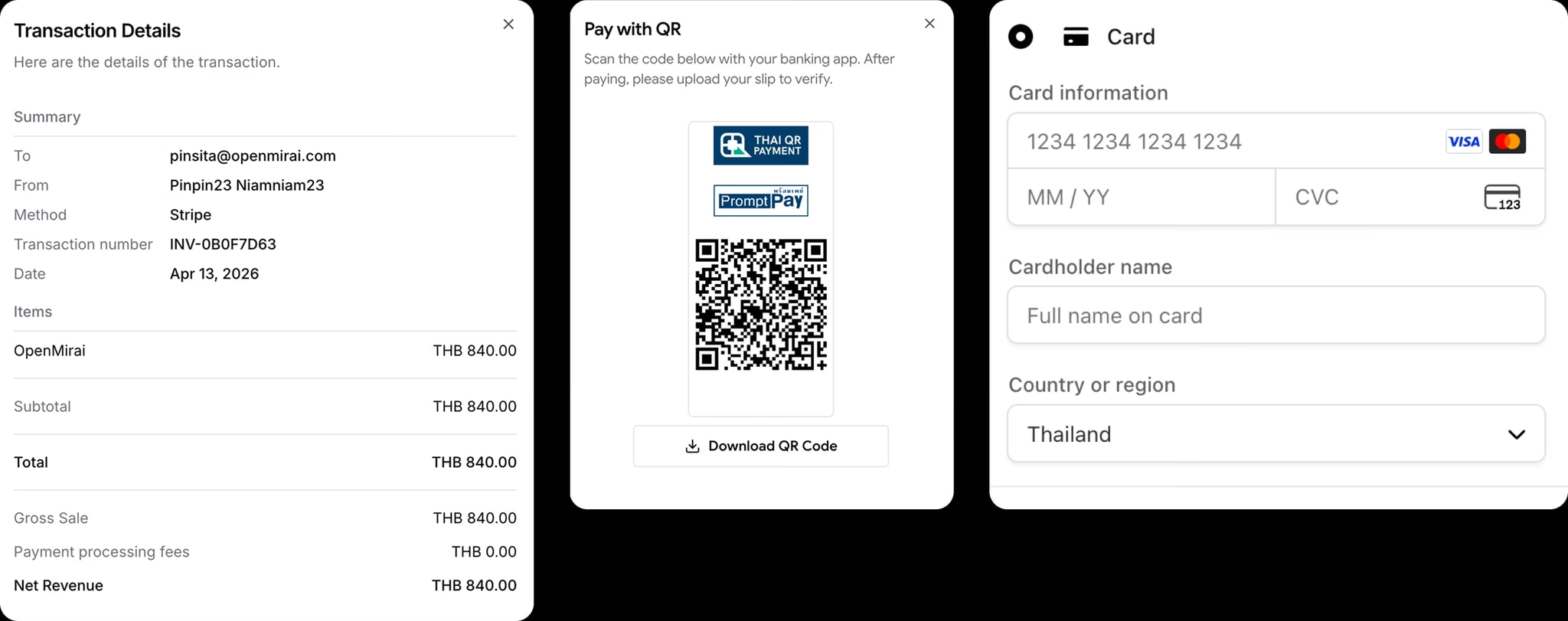 Automated payment and receipt screen