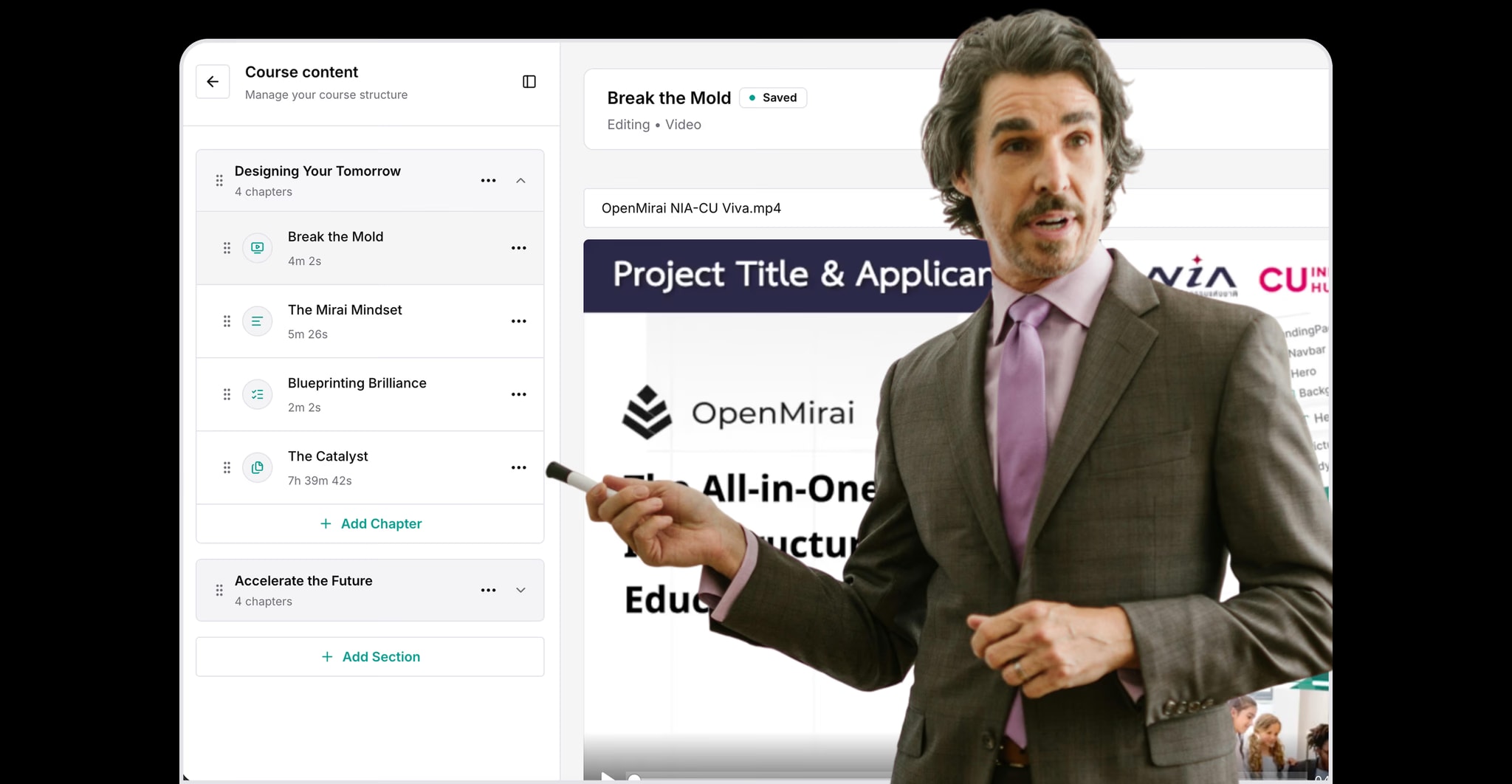 OpenMirai coaching program builder with course screens and a coach