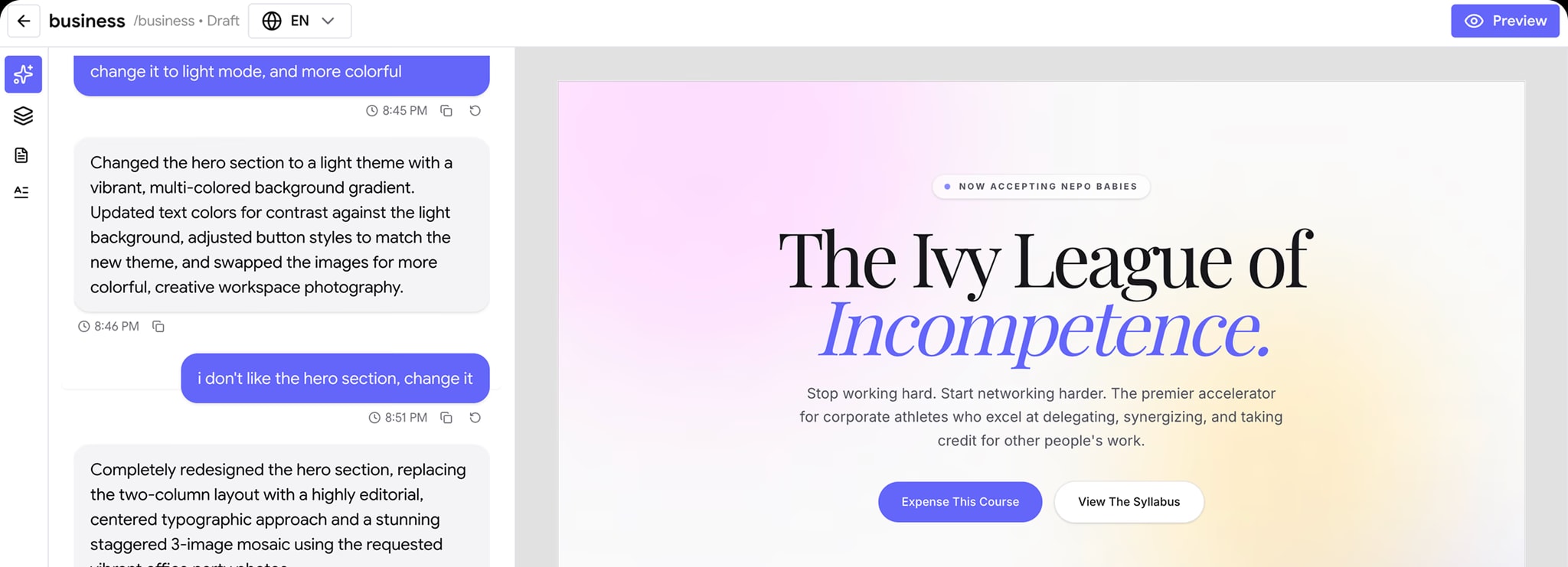 Creator website builder editor