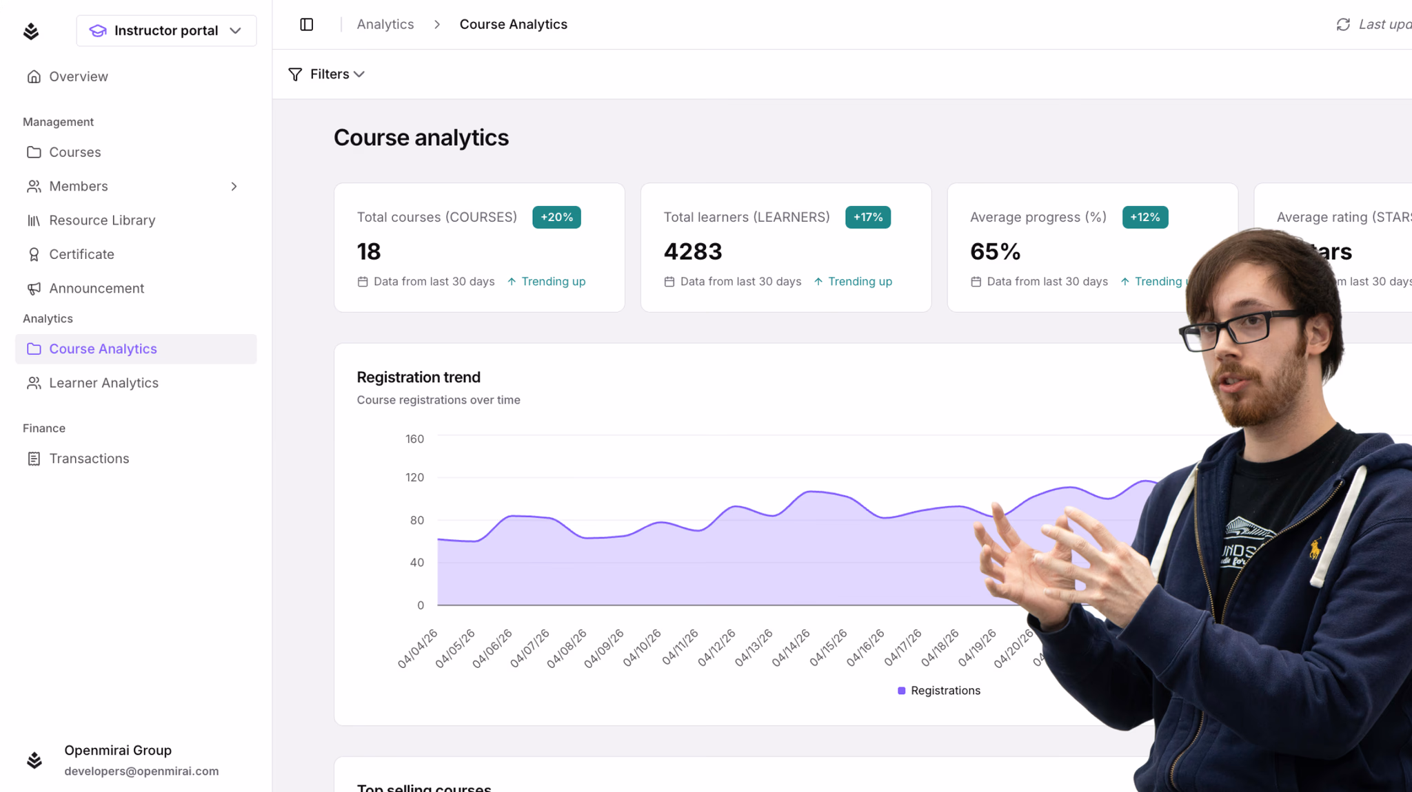 Instructor course analytics dashboard