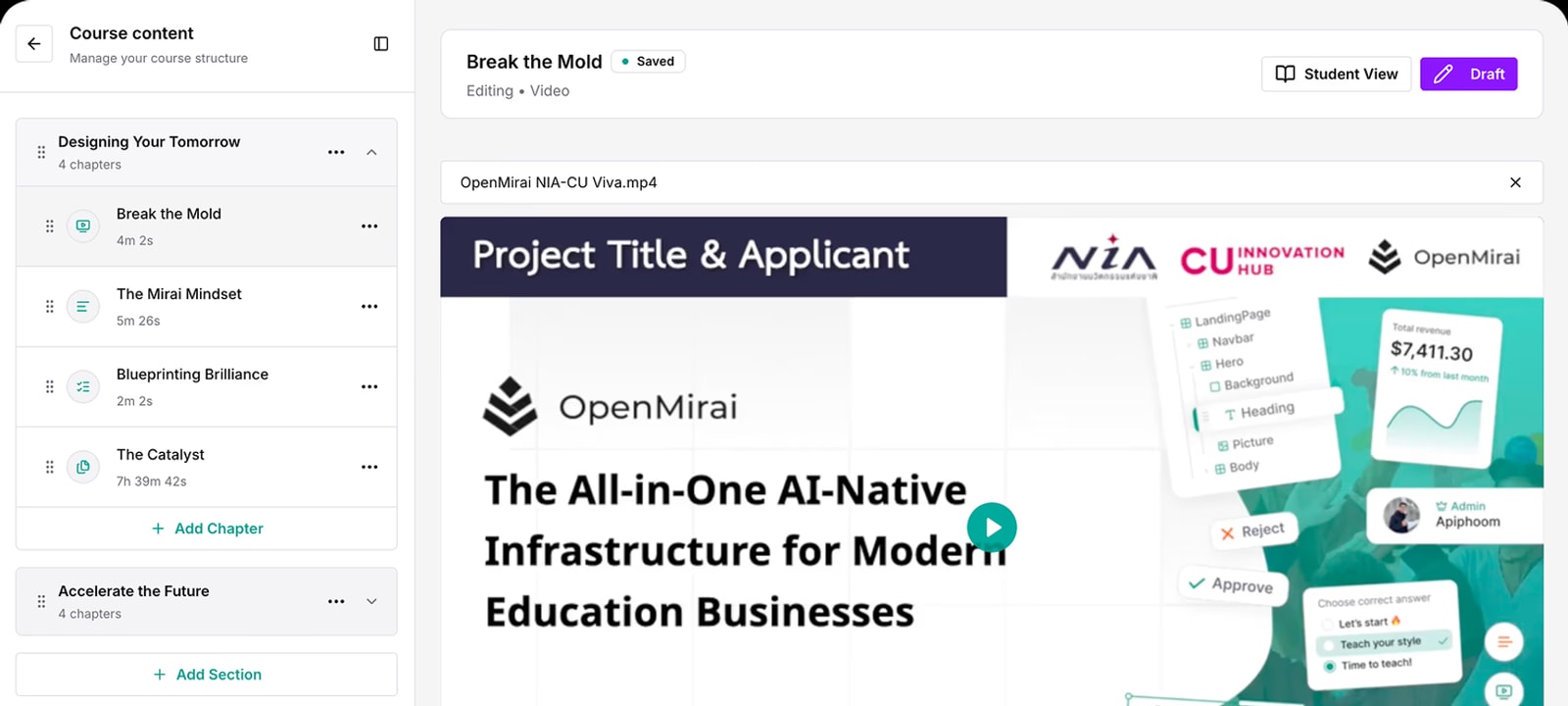 OpenMirai course studio preview