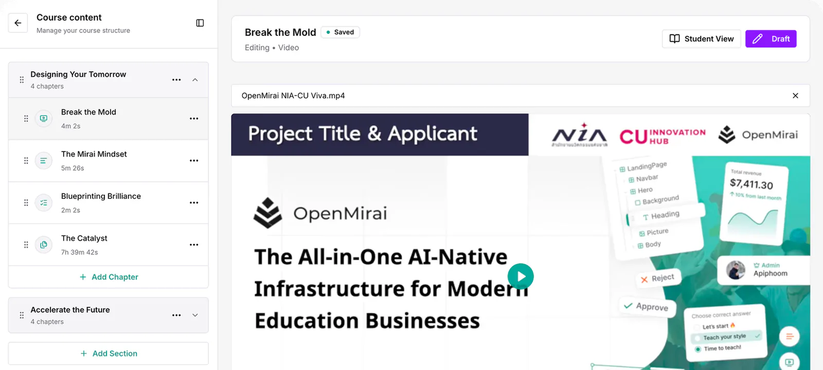 OpenMirai course studio preview