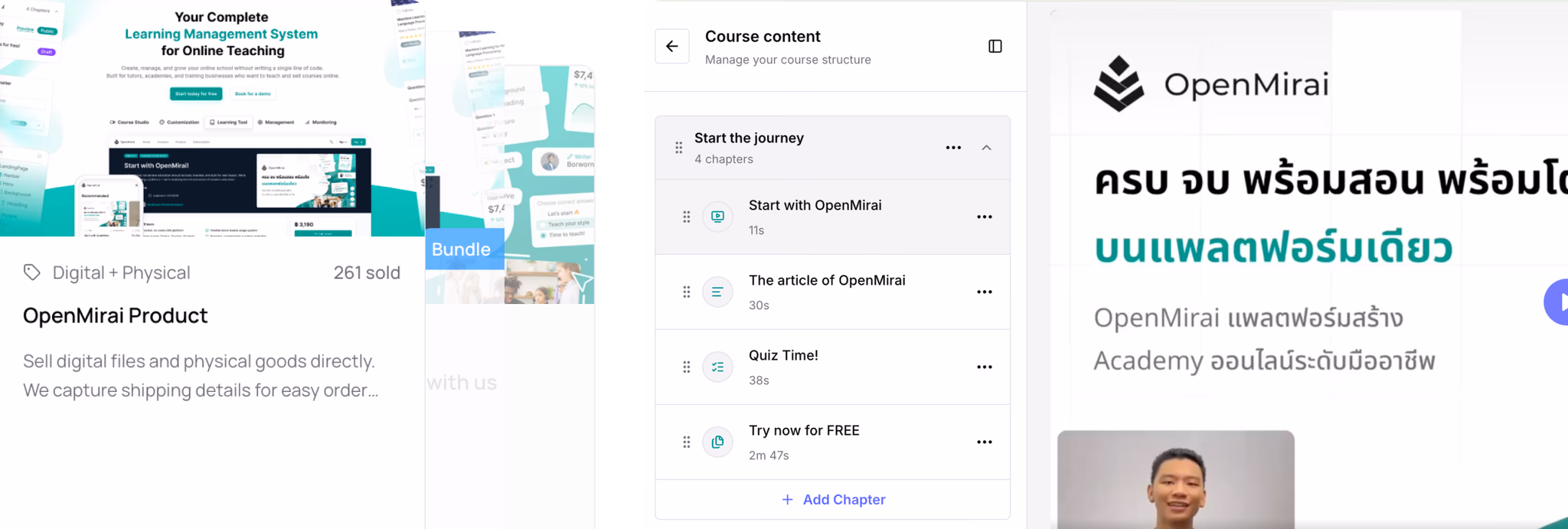 Course and bundle builder with checkout preview