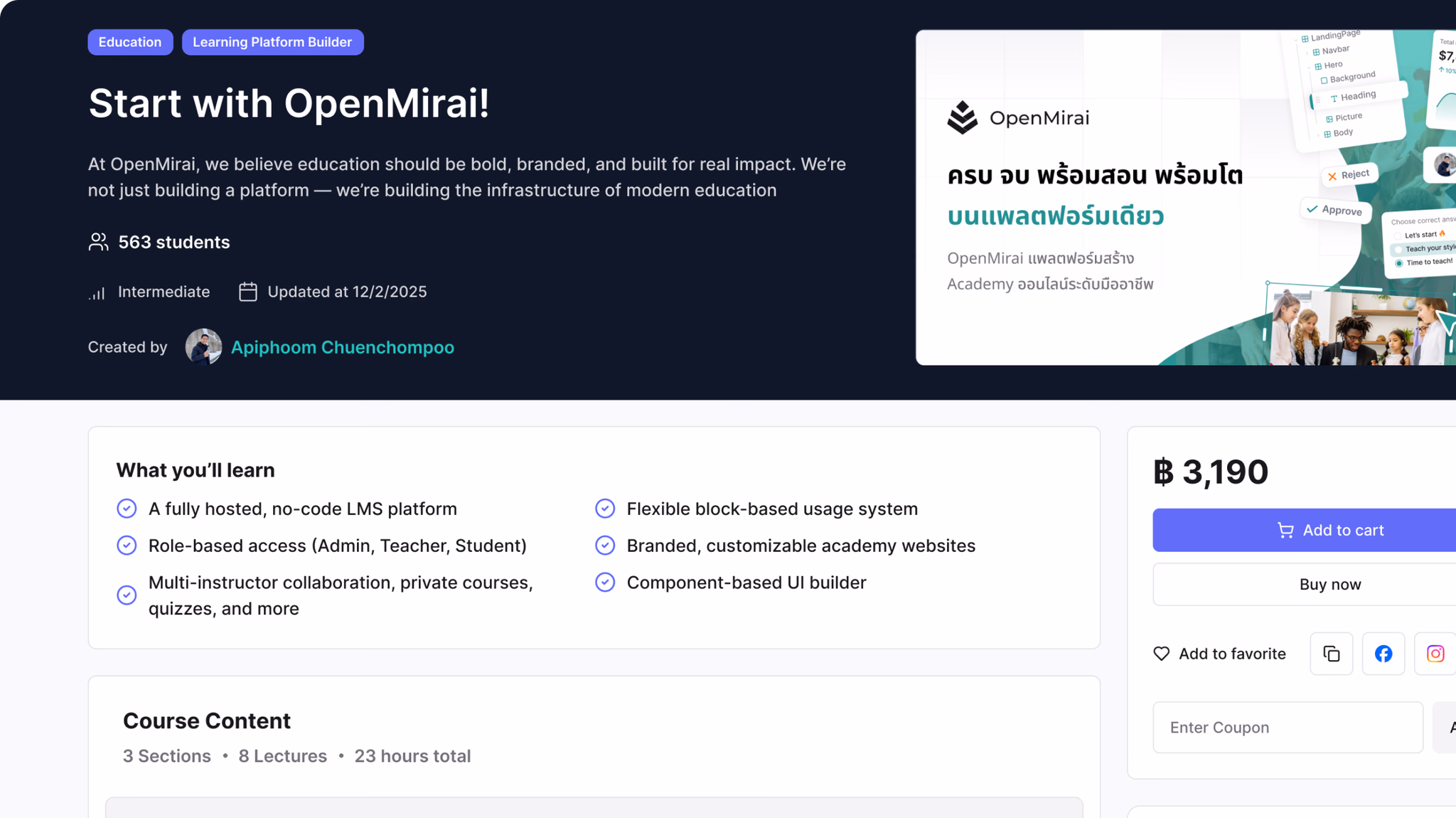 Online course sales page and checkout preview