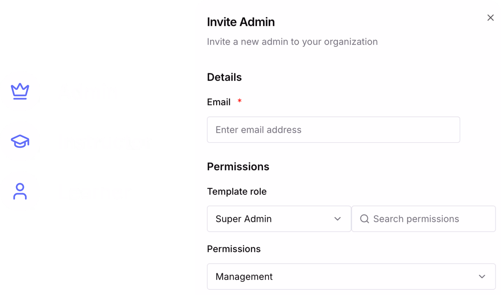 Admin role and permission management panel