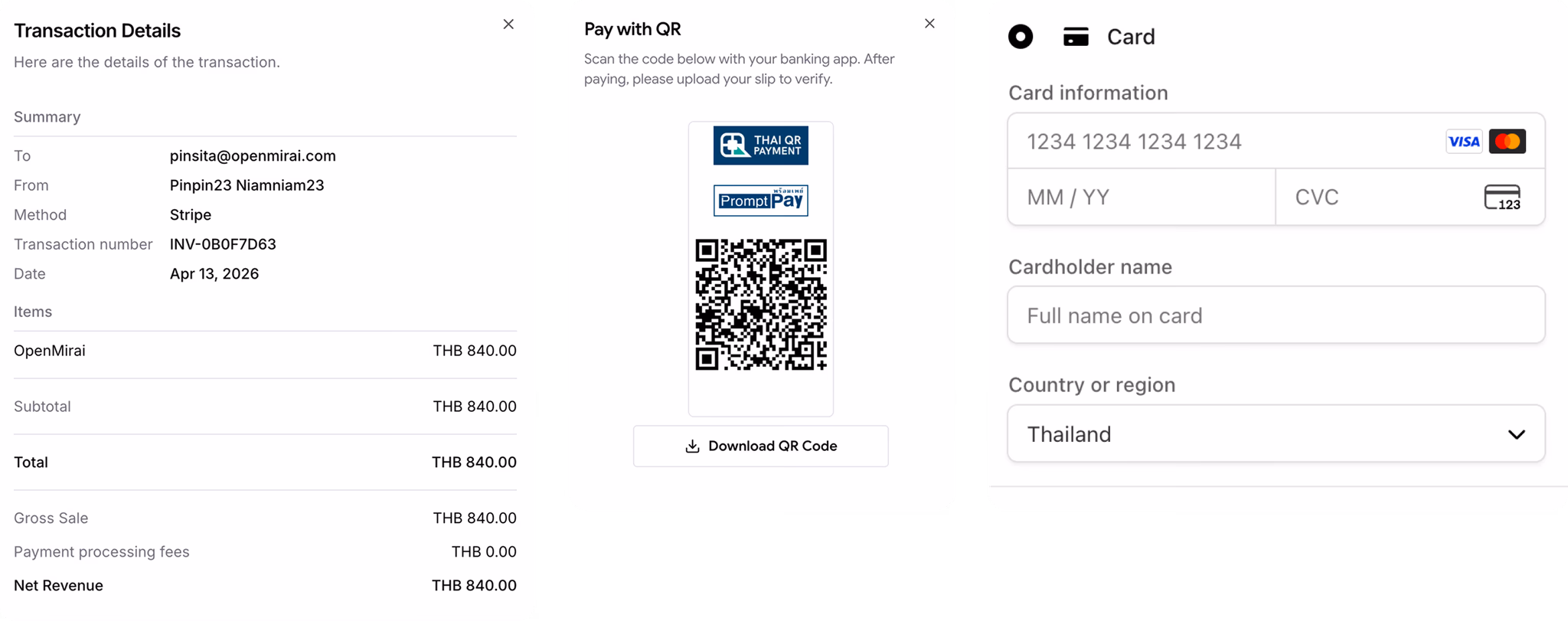Automated payment and receipt screen