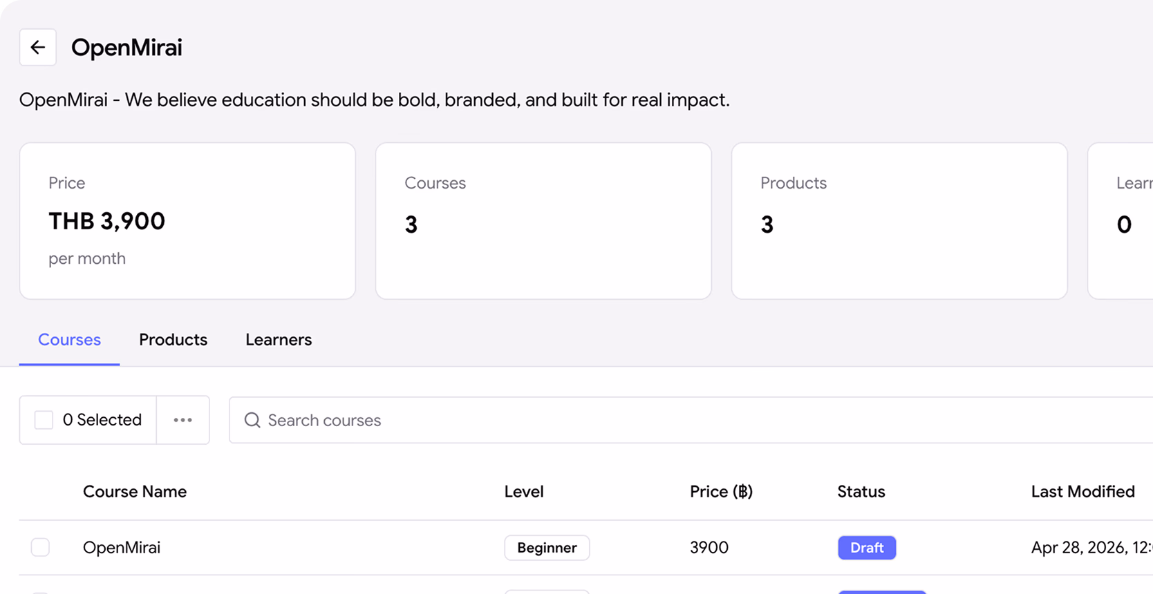 Membership subscription management screen