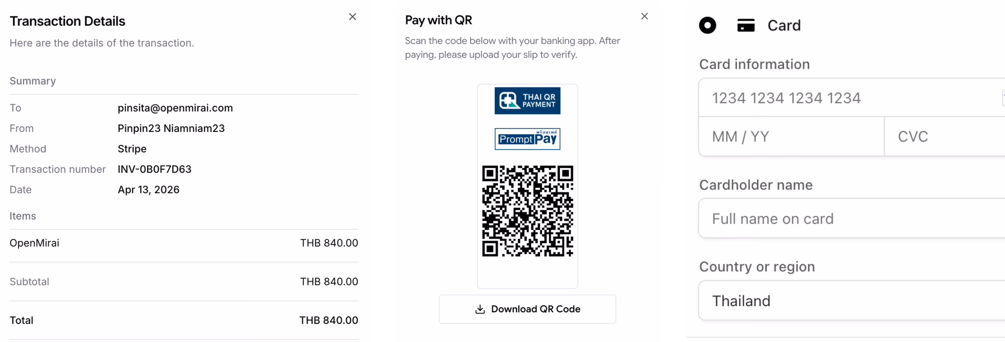 Automated payment and receipt screen