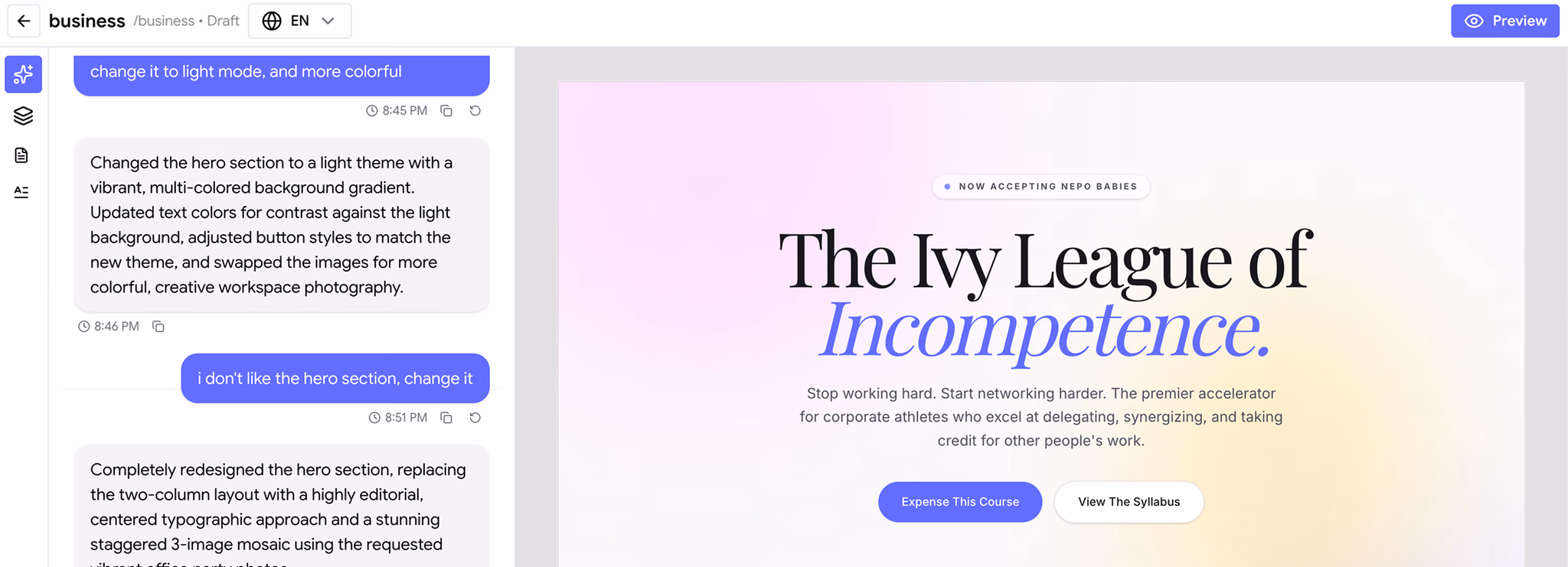 Creator website builder editor