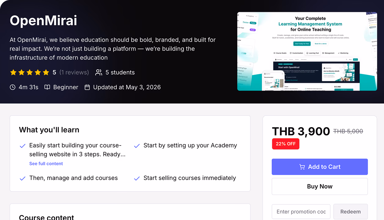 Pricing and promotions setup for creator academy