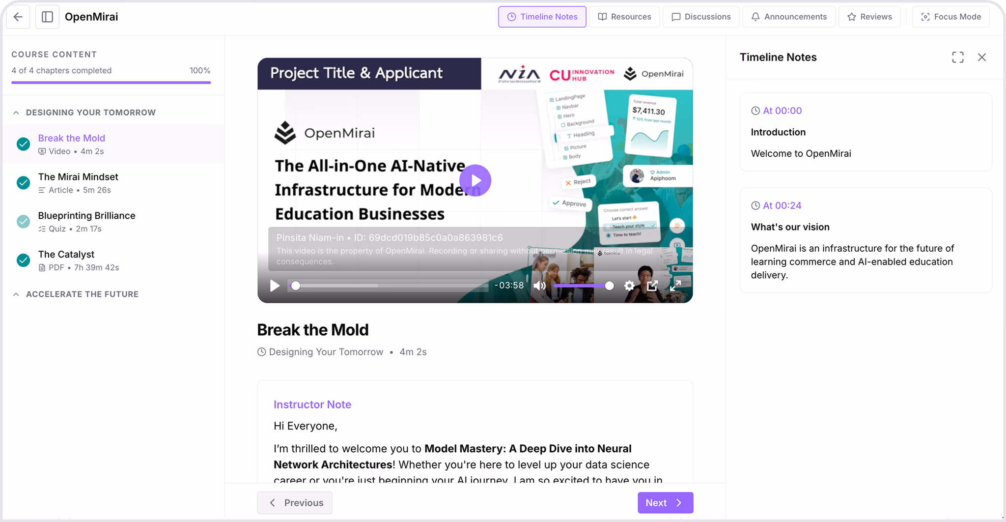OpenMirai tutor course page preview