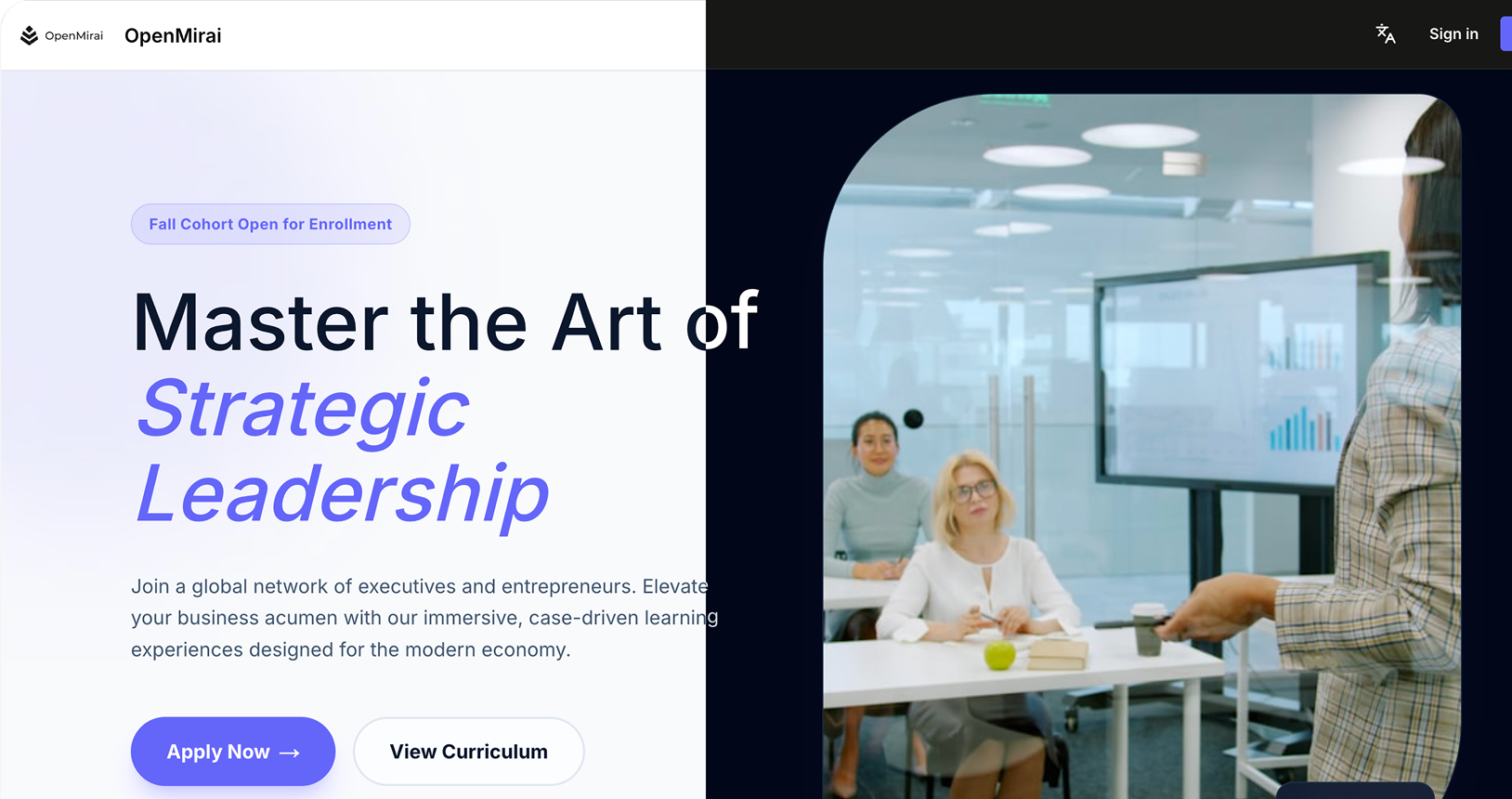 Academy website preview split between light mode and dark mode