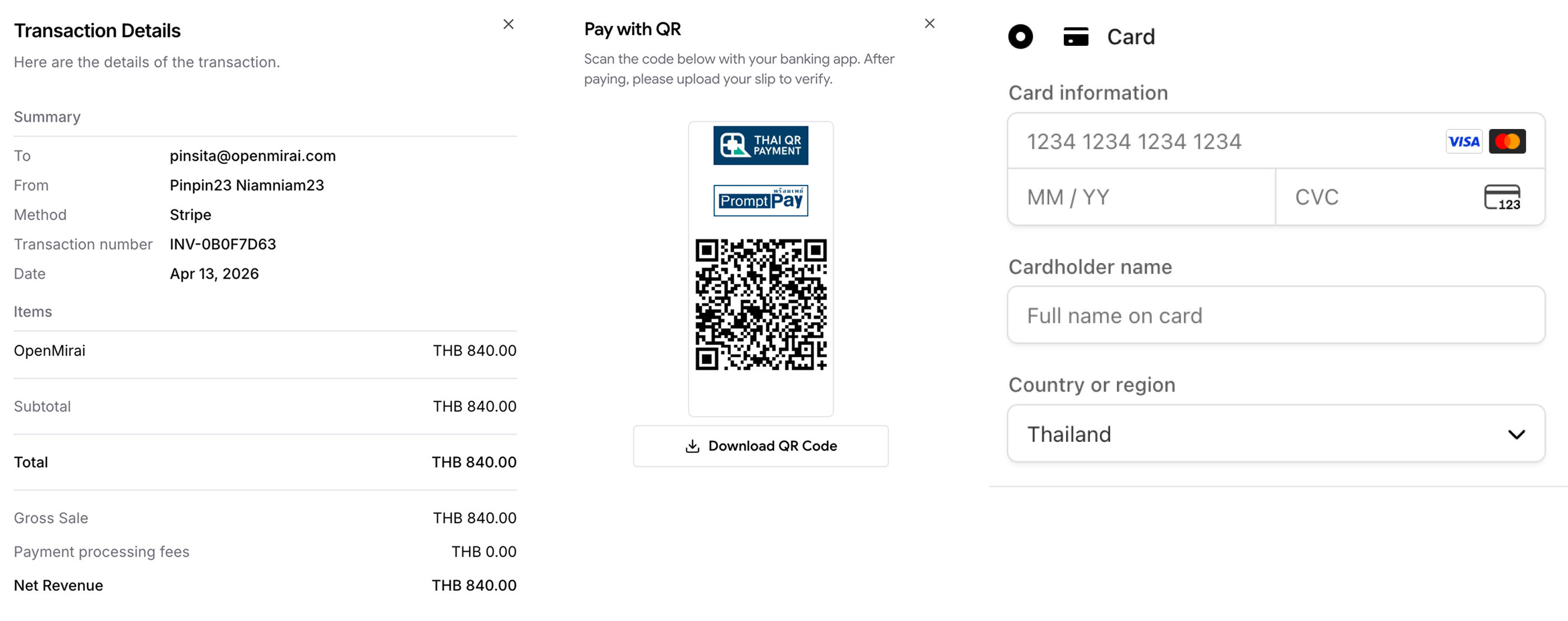 Automated payment and receipt screen
