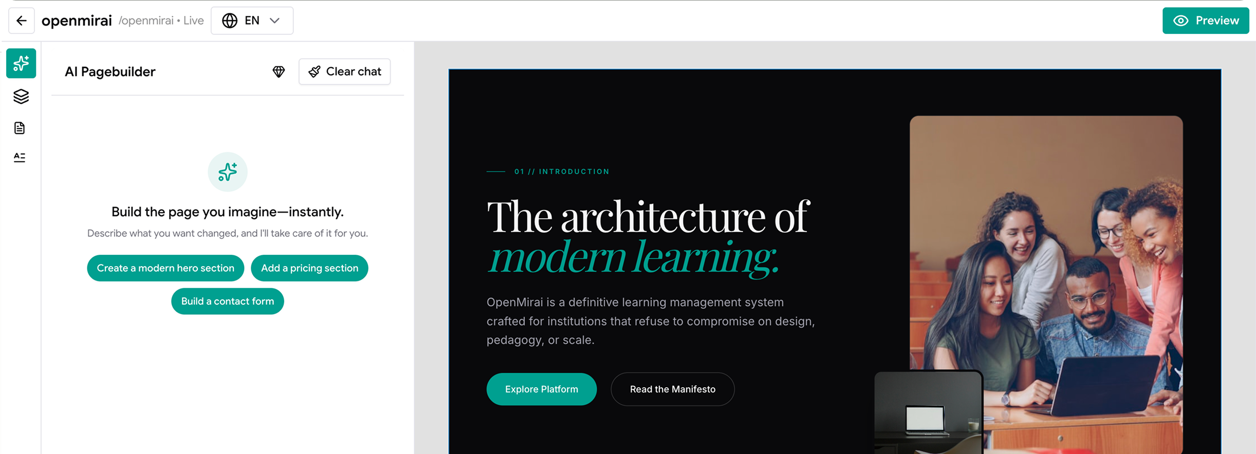 AI website builder editor