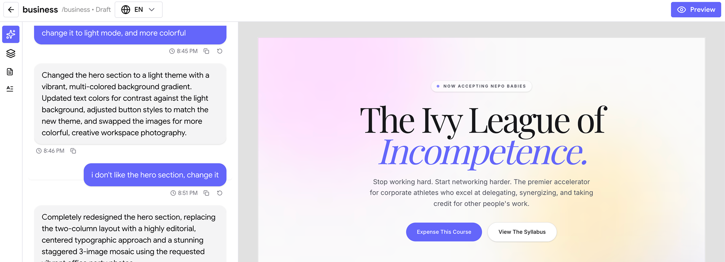 Creator website builder editor