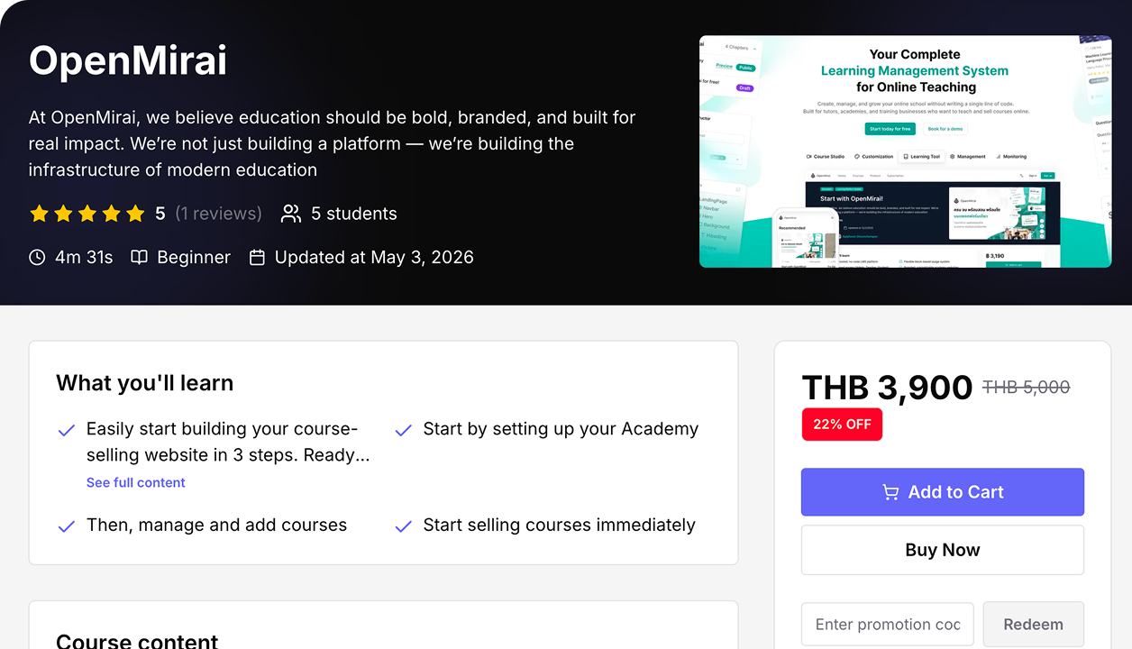Pricing and promotions setup for creator academy